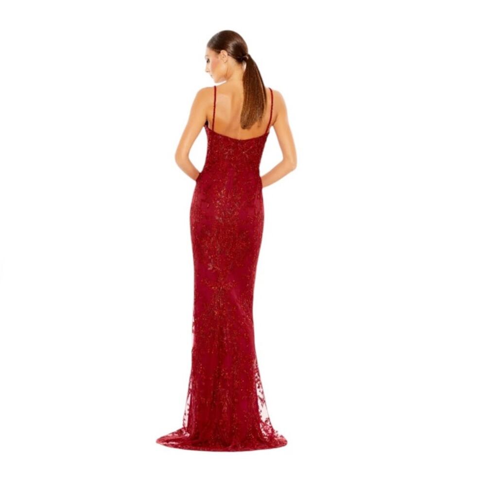 Mac Duggal Burgundy Beaded Spaghetti Strap Maxi Gown - Picture 3 of 12